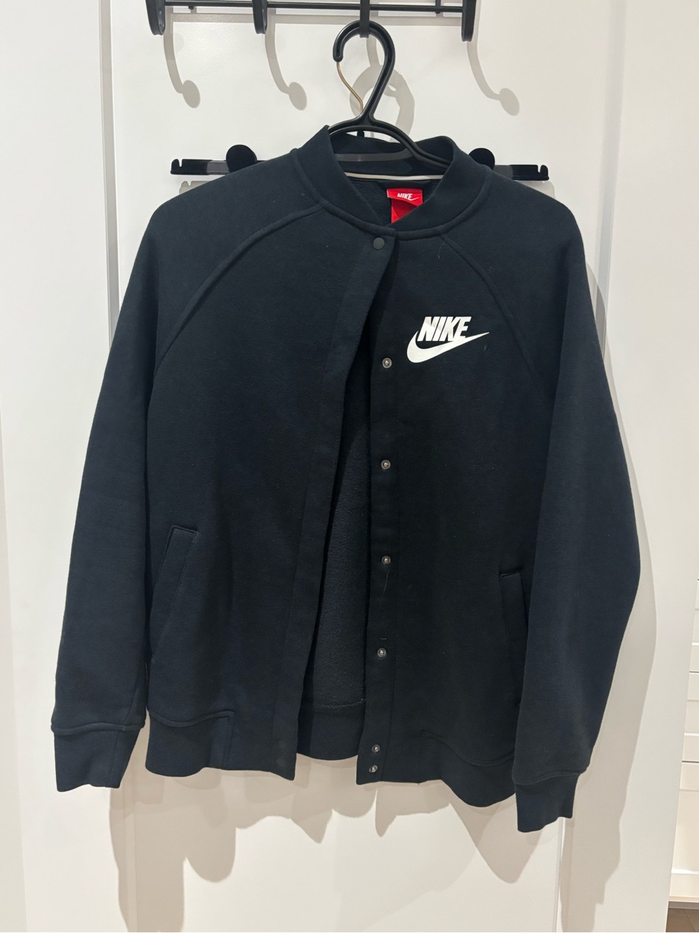 Nike Black Women's Snap-Front Logo Bomber Jacket